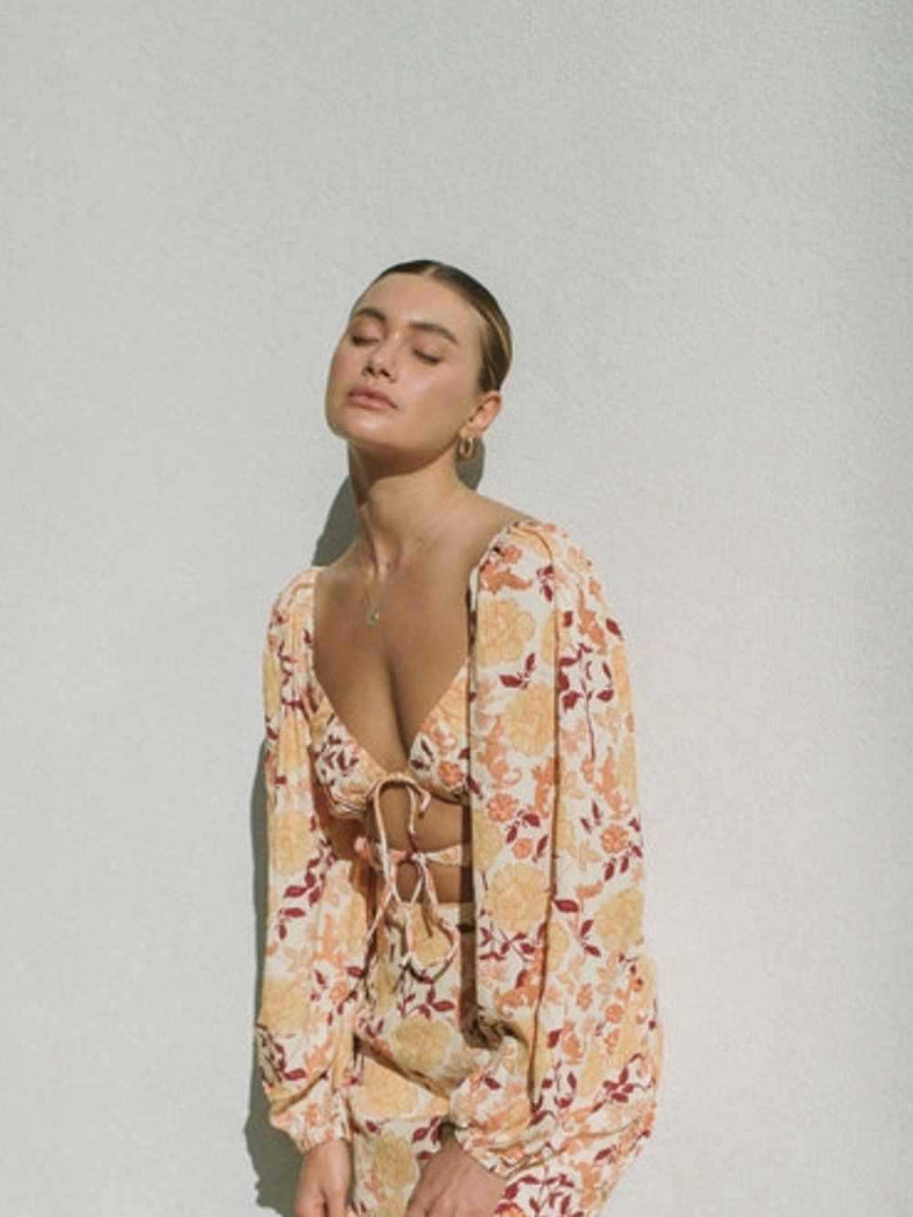 Floral Tie-Front Long-Sleeve Mini Dress - Yellow Floral